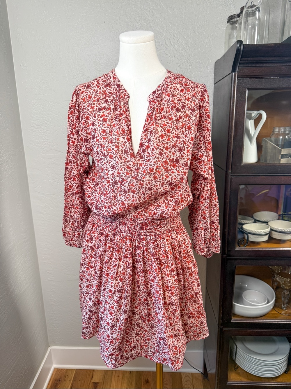 Sundry for Evereve Floral Cotton Smocked Waist Mini Dress Size L